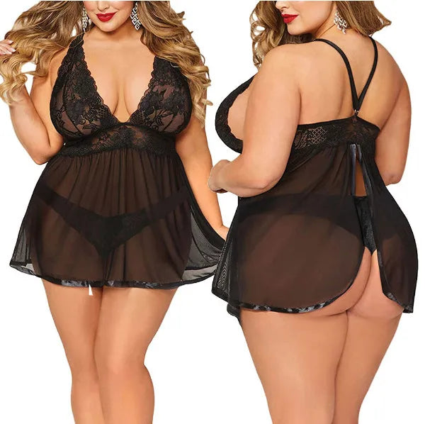 Européenne Et Américaine Plus La Taille Sexy Dentelle Costume Sexy Lingerie Commerce Extérieur Gros Pyjamas Perspective Tentation