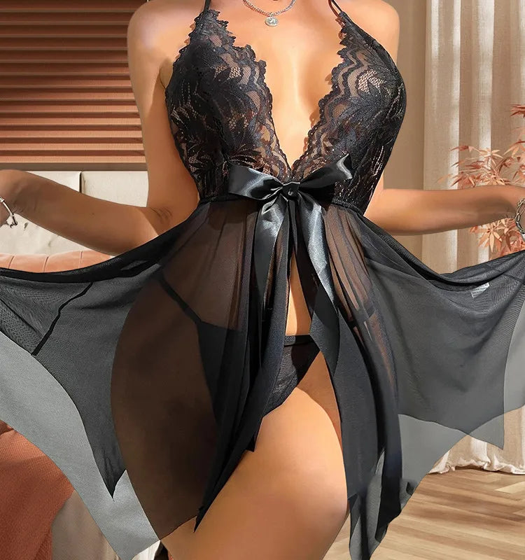 Femmes Adultes Couleur Unie Fente Lingerie Sexy Pyjamas