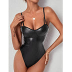 Femmes Couleur Unie en cuire Combinaison Lingerie Sexy