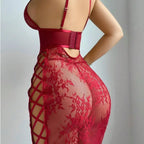 Dentelle Creux Rouge Sexy Gaine Topless Sexy Lingerie Robe Femme