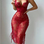 Dentelle Creux Rouge Sexy Gaine Topless Sexy Lingerie Robe Femme