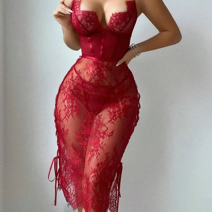Dentelle Creux Rouge Sexy Gaine Topless Sexy Lingerie Robe Femme
