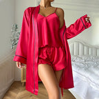 Pyjama En Soie De Glace Transfrontalière Shorts À Bretelles Pour Femmes Chemise De Nuit Trois Pièces D'été Confortable Vêtements D'ext