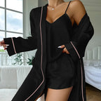 Pyjama En Soie De Glace Transfrontalière Shorts À Bretelles Pour Femmes Chemise De Nuit Trois Pièces D'été Confortable Vêtements D'ext